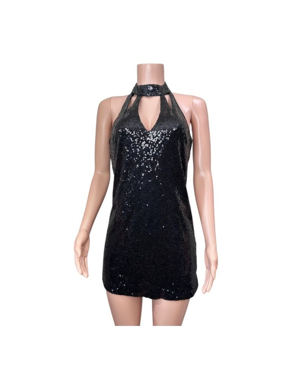 Aakaa Women Small Black Sequined Mini Dress Cocktail -Night Party -Festive Dress